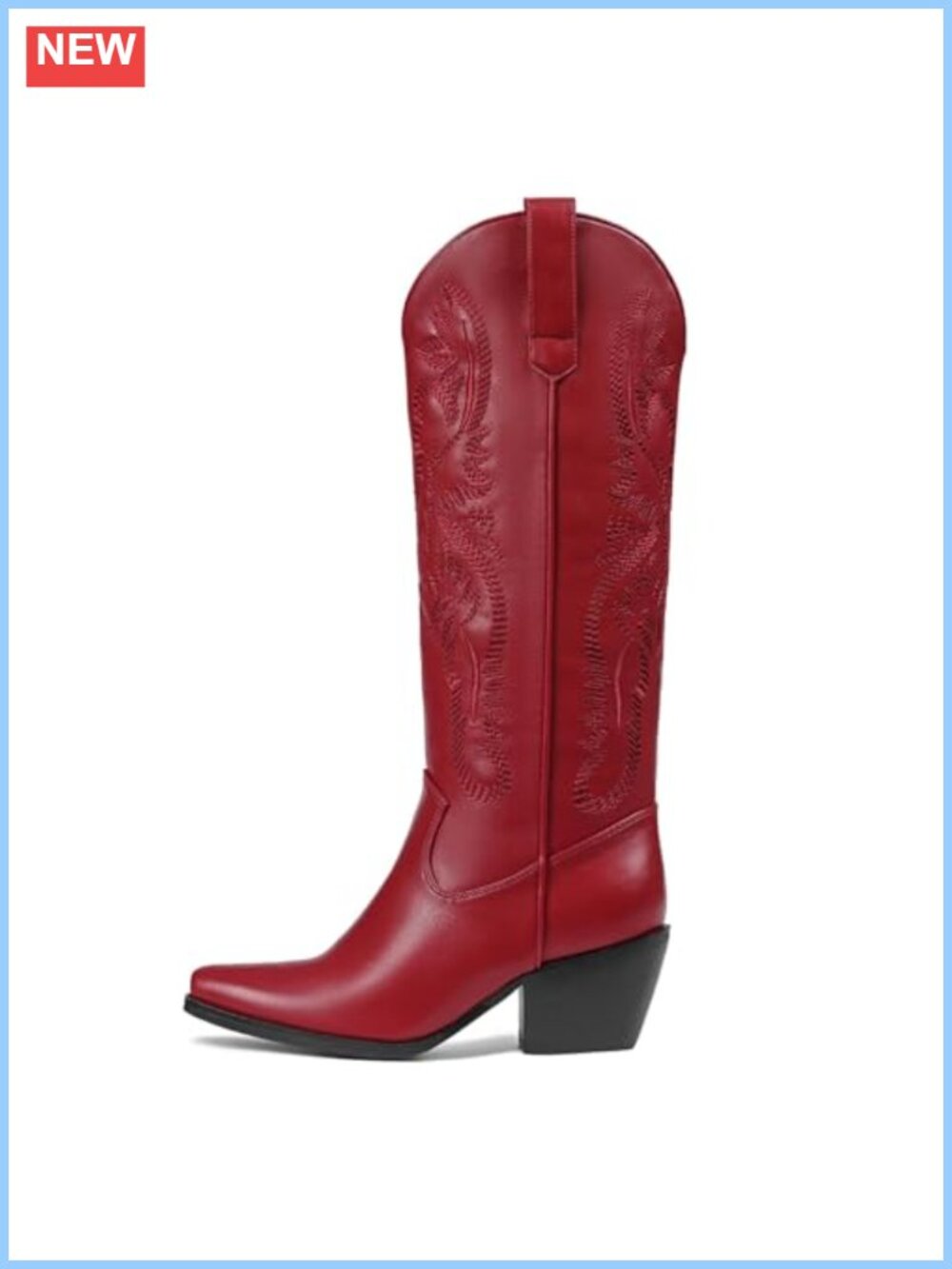Women's Knee-High Cowboy Boots Chunky Block Heel Western Pointed Toe